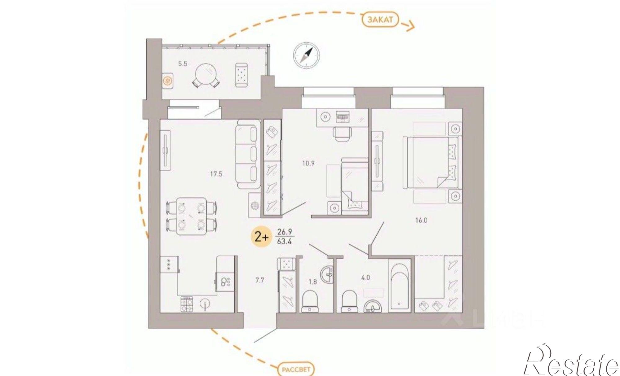 Купить квартиру за 7 100 000 рублей на улица Крапивницкого, 39 к3