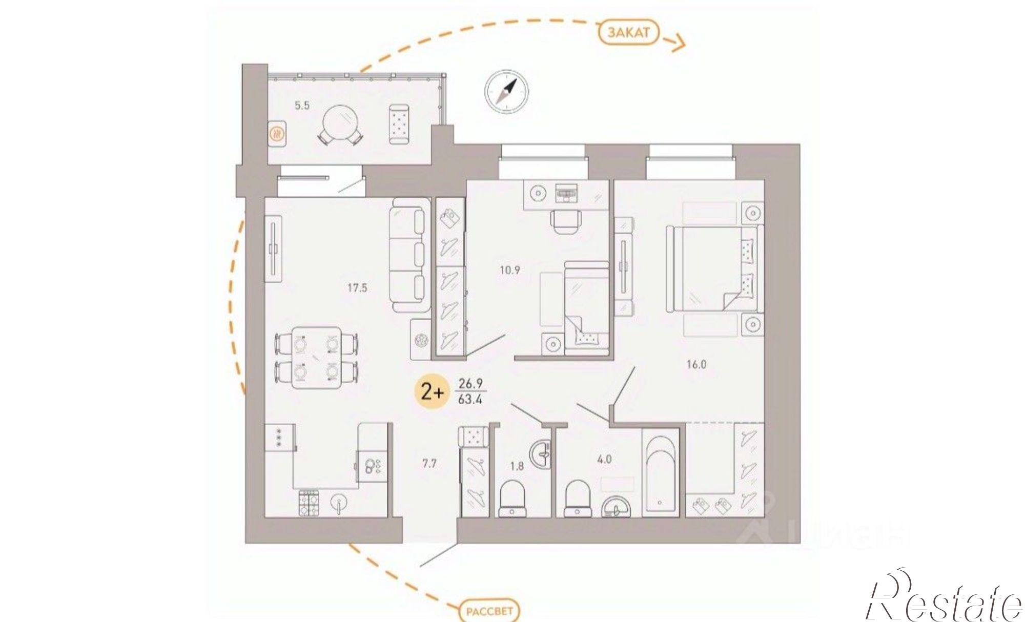 Купить квартиру за 7 400 000 рублей на улица Крапивницкого, 39 к3