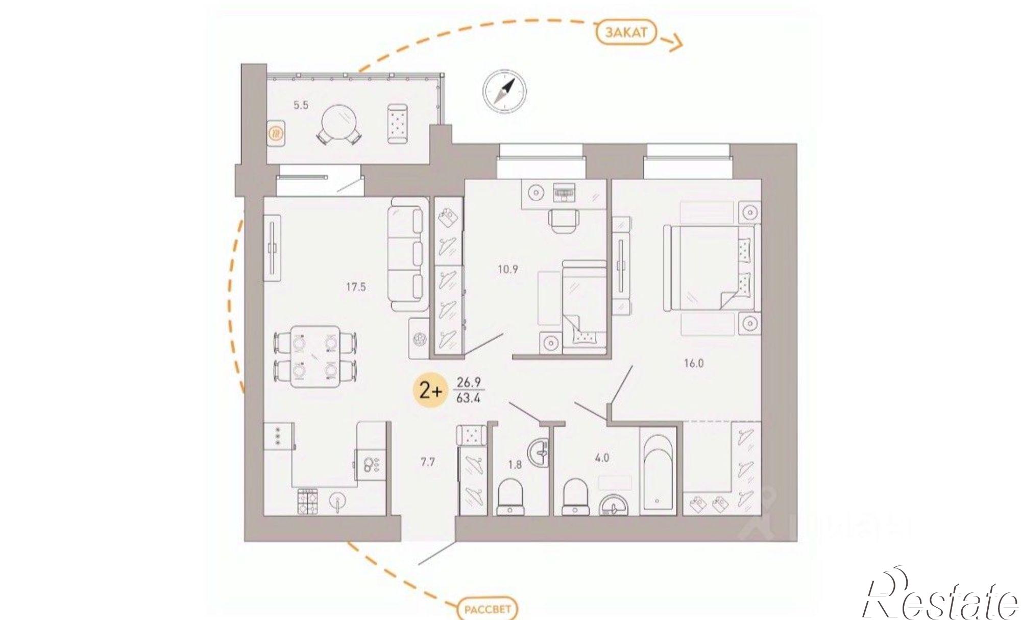 Купить квартиру за 7 200 000 рублей на улица Крапивницкого, 39 к3