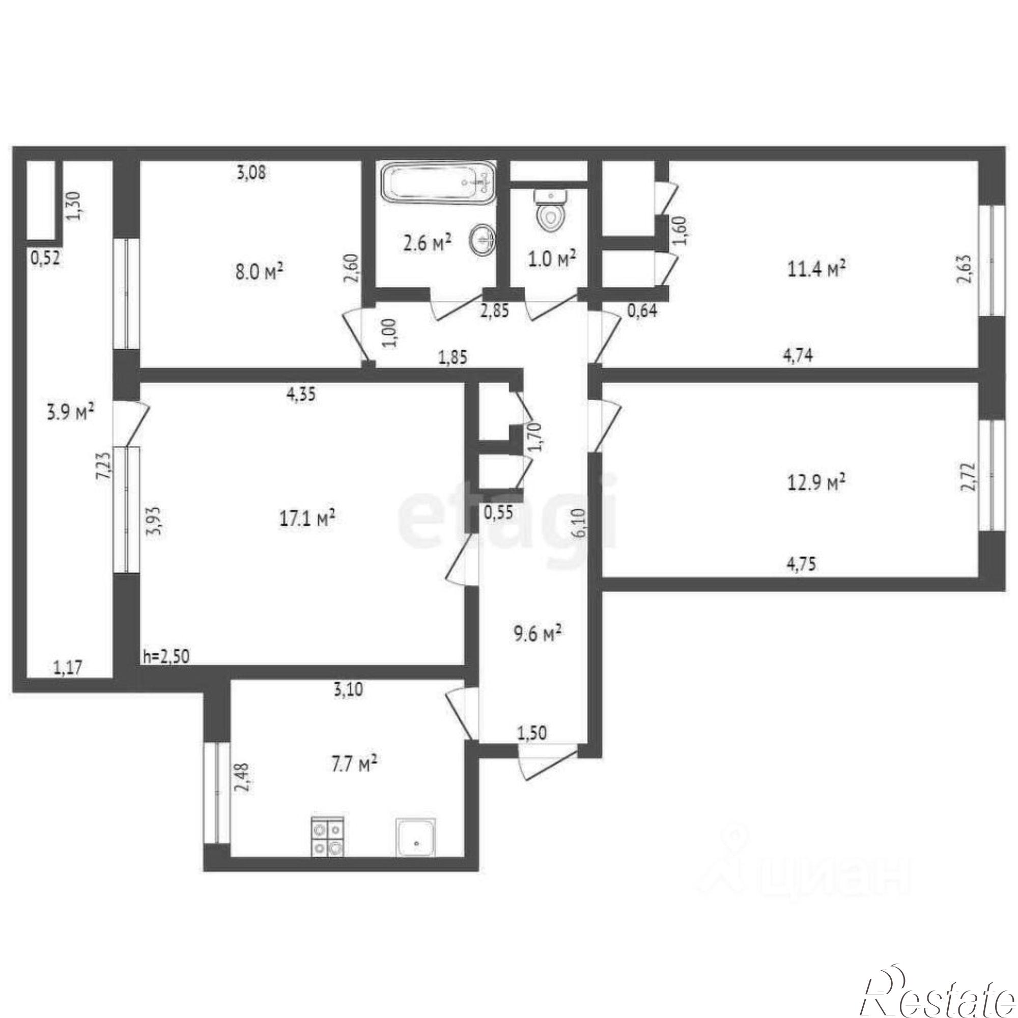 Купить квартиру за 4 150 000 рублей на улица Федюнинского, 5