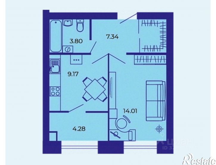 1-комн квартира улица Комарова, 47А,  д. 47А
