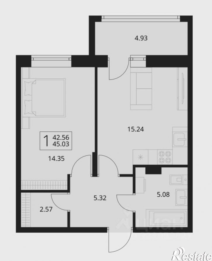 1-комн квартира в новом доме улица Романа Брянского, 27/1,  д. 27/1