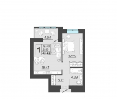 1-комн, 43 кв м, этаж 3/9 улица имени А.Ф. Войстроченко