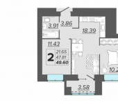 2-комн, 50 кв м, этаж 14/15 улица имени А.Ф. Войстроченко