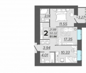 2-комн, 52 кв м, этаж 14/15 улица имени А.Ф. Войстроченко