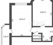 2-комн, 66кв м, этаж 12/22 ул Комарова, 55