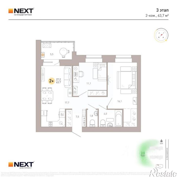 2-комн квартира в новом доме улица Крапивницкого, 39 к2,  д. 39 к2