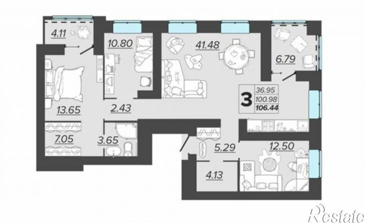 3-комн квартира в новом доме ЖК Архитектор