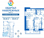 3-комн, 69кв м, этаж 15/16 улица Братьев Ткачёвых, 17