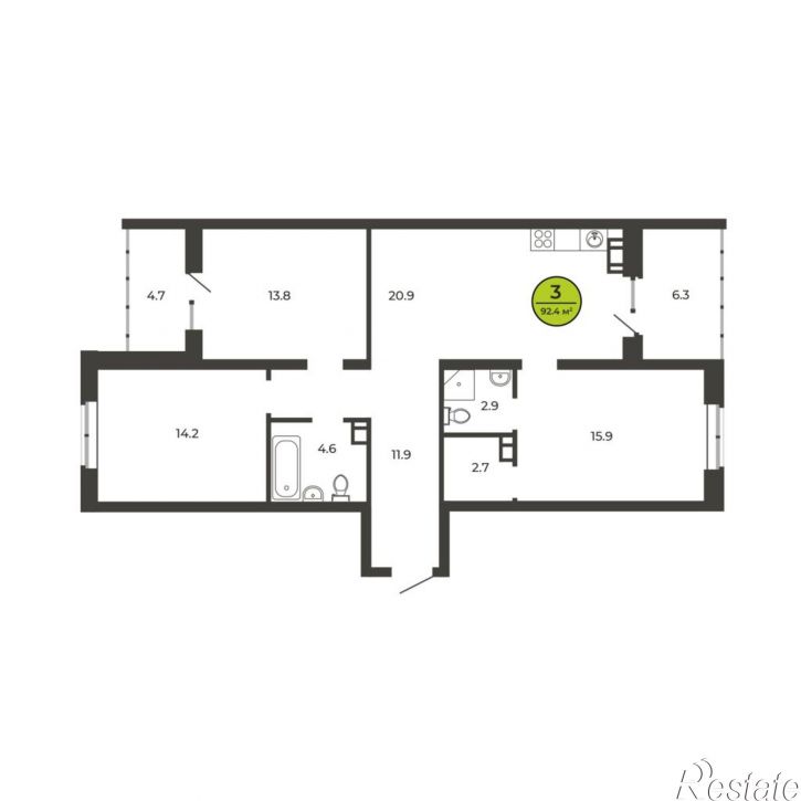 3-комн квартира Рославльская ул, 1Е