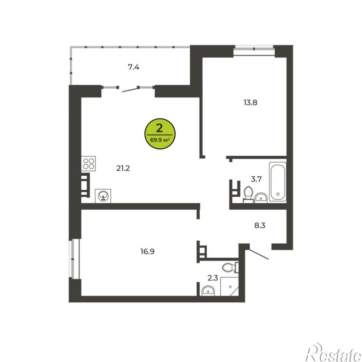2-комн квартира Рославльская ул, 1Е