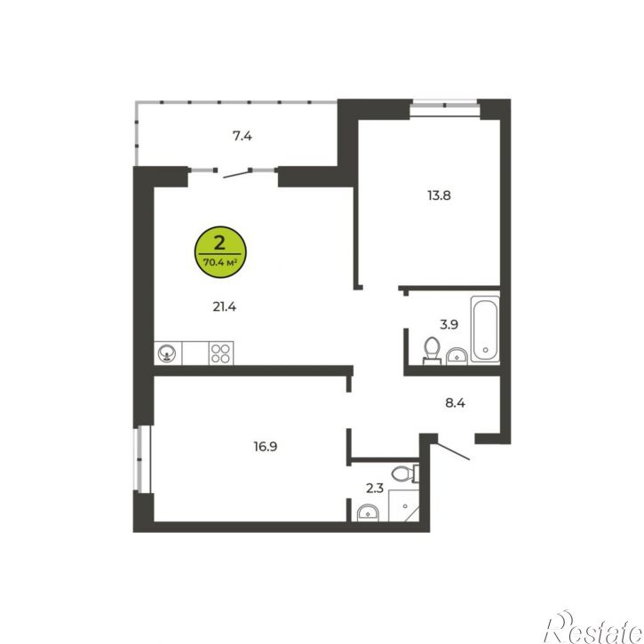 2-комн квартира Рославльская ул, 1Е