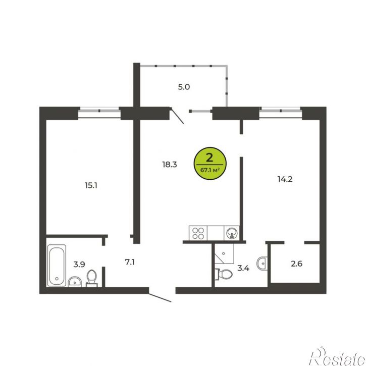 2-комн квартира Ярославского ул, 1Е