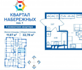 1-комн, 33 кв м, этаж 7/16 улица Братьев Ткачёвых, 15к3