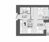 1-комн, 38 кв м, этаж 14/15 ЖК Архитектор