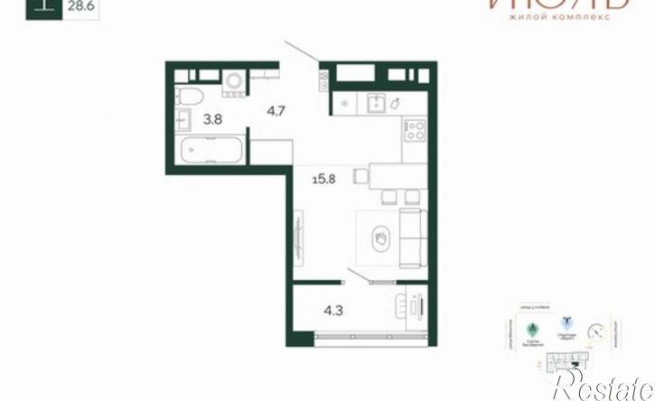 1-комн квартира в новом доме ул 3 Июля, 23,  д. 23