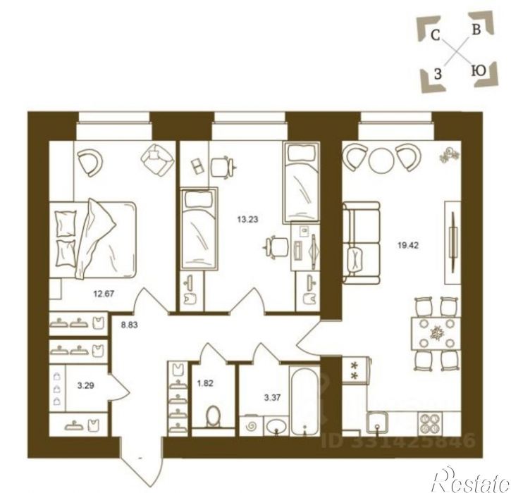 2-комн квартира ул Степная, 2Б,  д. 2Б