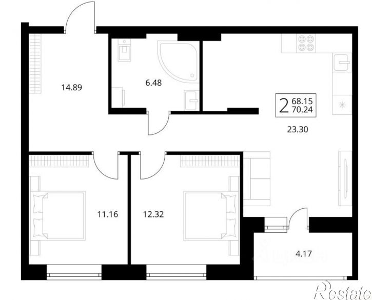 2-комн квартира в новом доме улица Романа Брянского, 2,  д. 2