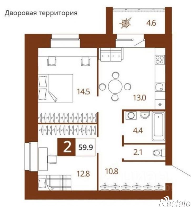 2-комн квартира в новом доме Спартаковская улица, 130,  д. 130