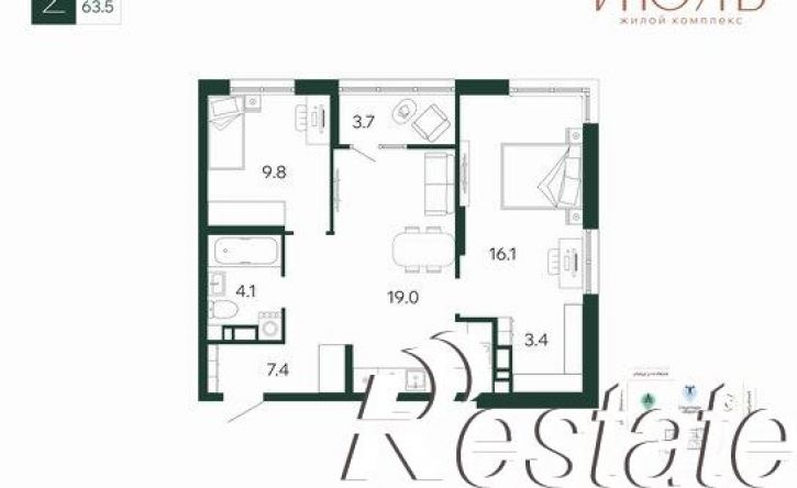 2-комн квартира в новом доме улица 3 Июля, 23,  д. 23